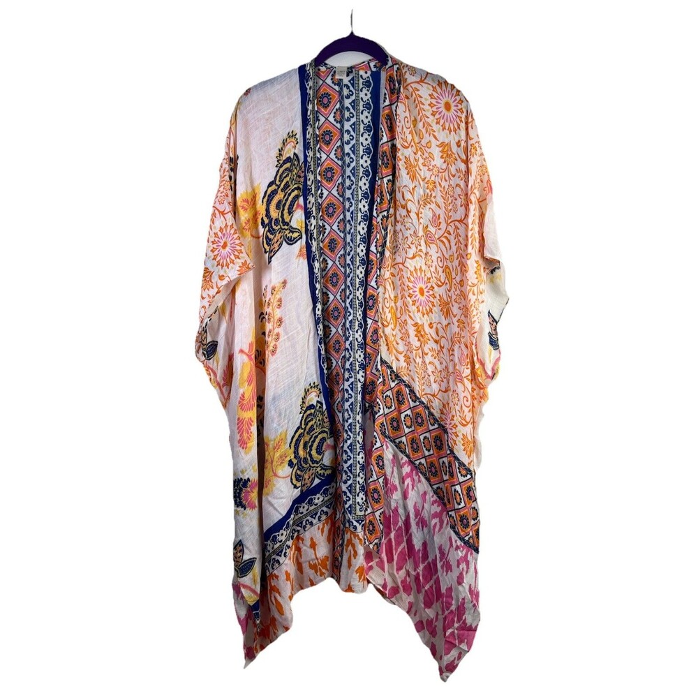 CATO Boho Patchwork Floral Kimono Wrap Open Front Cardigan Coverup Multicolor OS
